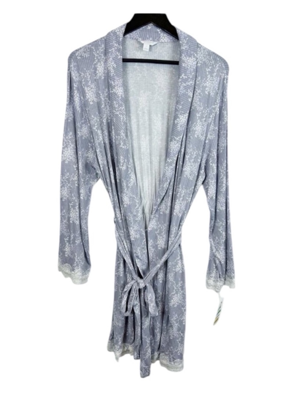 Charter Club Rayon Purple Floral Spray Robe with Lace Trim Size Large